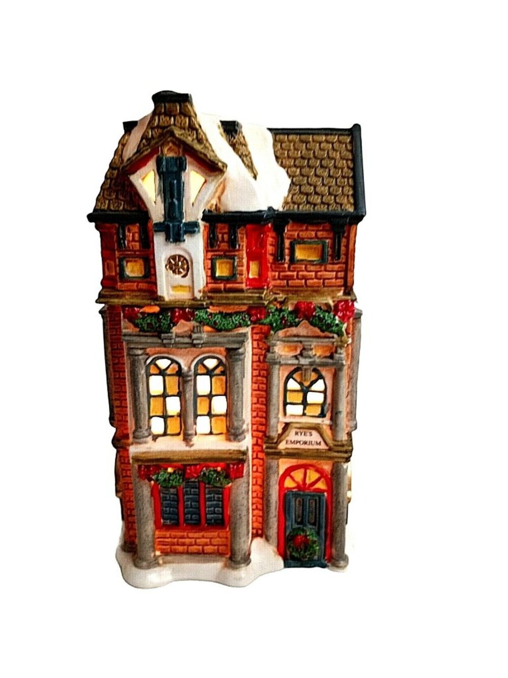 Vintage Lighted Christmas Village House Ryes Emporium Rite Aid Ceramic 7.5"